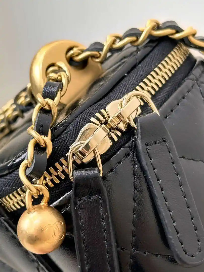 Chanel Small Vanity with Chain Shiny Calfskin Black AP2292 Gold