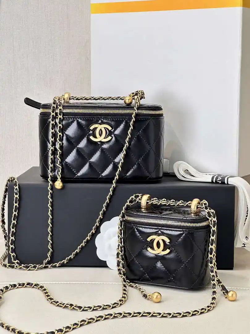 Chanel Small Vanity with Chain Shiny Calfskin Black AP2292 Gold
