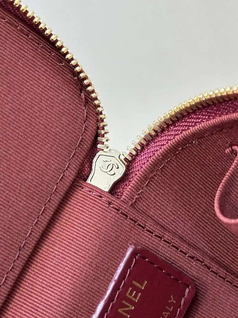 Chanel Small Vanity with Chain Shiny Calfskin Wine Red AP2292 Gold