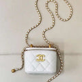 Chanel Small Vanity with Chain Shiny Calfskin White AP2292 Gold