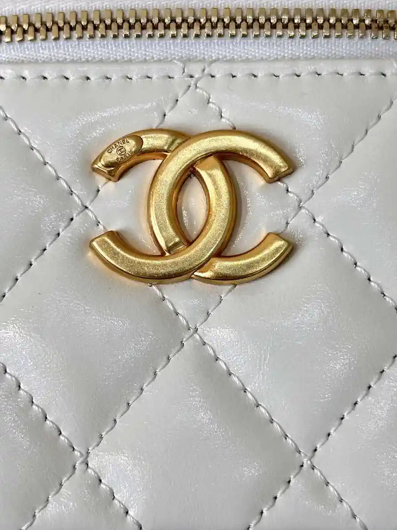 Chanel Small Vanity with Chain Shiny Calfskin White AP2292 Gold