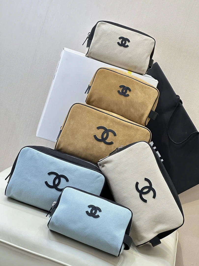 Chanel Small Zipped Pouch Canvas Calfskin & Silver-Tone Metal  AP5226 Blue & Black - Default Title - View 1