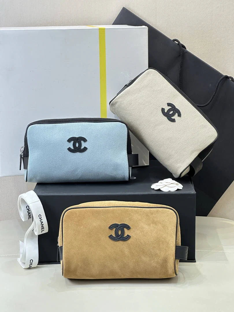 Chanel Small Zipped Pouch Canvas Calfskin & Silver-Tone Metal  AP5226 Dark Beige - Default Title - View 2