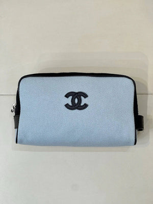 Chanel Small Zipped Pouch Canvas Calfskin & Silver-Tone Metal  AP5226 Blue & Black - Default Title - View 2