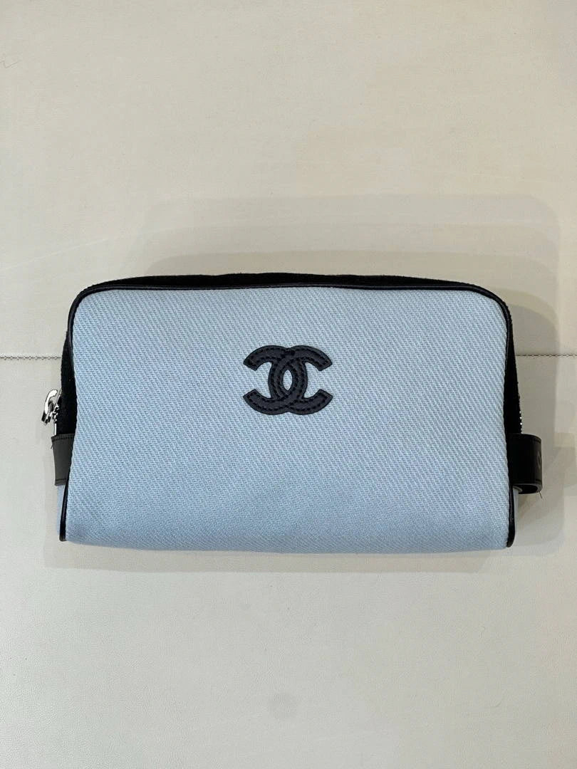 Chanel Small Zipped Pouch Canvas Calfskin & Silver-Tone Metal  AP5226 Blue & Black - Default Title - View 2
