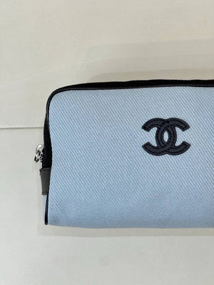 Chanel Small Zipped Pouch Canvas Calfskin & Silver-Tone Metal  AP5226 Blue & Black - Default Title - View 4