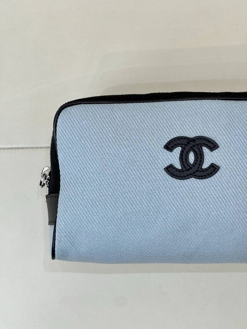 Chanel Small Zipped Pouch Canvas Calfskin & Silver-Tone Metal  AP5226 Blue & Black - Default Title - View 4