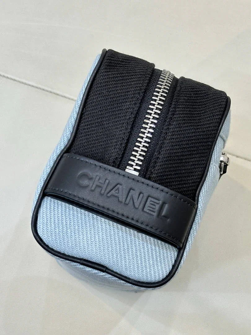 Chanel Small Zipped Pouch Canvas Calfskin & Silver-Tone Metal  AP5226 Blue & Black - Default Title - View 6