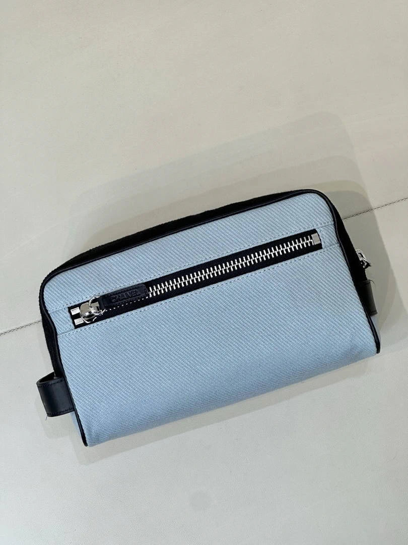 Chanel Small Zipped Pouch Canvas Calfskin & Silver-Tone Metal  AP5226 Blue & Black - Default Title - View 7