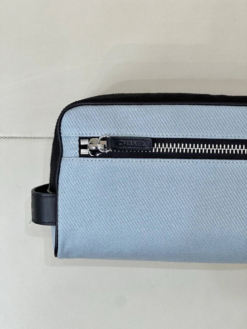 Chanel Small Zipped Pouch Canvas Calfskin & Silver-Tone Metal  AP5226 Blue & Black - Default Title - View 8