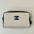 Chanel Small Zipped Pouch Canvas Calfskin & Silver-Tone Metal  AP5226 White &Black - Default Title - View 1