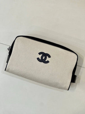 Chanel Small Zipped Pouch Canvas Calfskin & Silver-Tone Metal  AP5226 White &Black - Default Title - View 3
