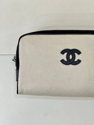 Chanel Small Zipped Pouch Canvas Calfskin & Silver-Tone Metal  AP5226 White &Black - Default Title - View 4