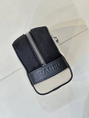 Chanel Small Zipped Pouch Canvas Calfskin & Silver-Tone Metal  AP5226 White &Black - Default Title - View 6