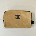 Chanel Small Zipped Pouch Canvas Calfskin & Silver-Tone Metal  AP5226 Dark Beige - Default Title - View 1
