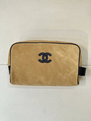 Chanel Small Zipped Pouch Canvas Calfskin & Silver-Tone Metal  AP5226 Dark Beige - Default Title - View 1