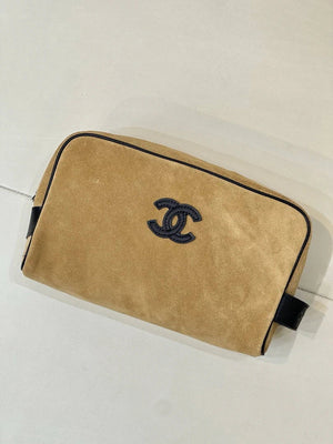 Chanel Small Zipped Pouch Canvas Calfskin & Silver-Tone Metal  AP5226 Dark Beige - Default Title - View 3
