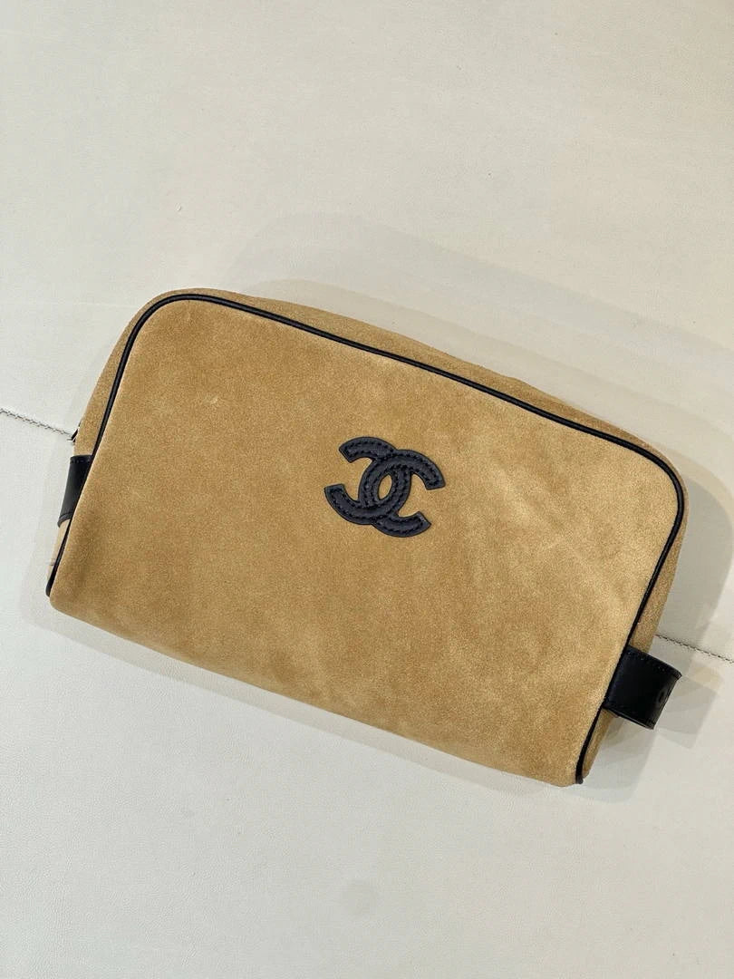 Chanel Small Zipped Pouch Canvas Calfskin & Silver-Tone Metal  AP5226 Dark Beige - Default Title - View 3