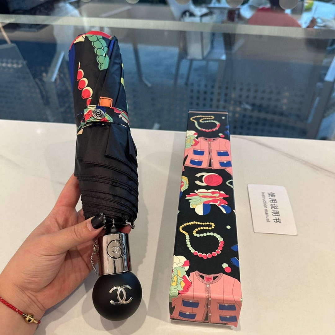Chanel Three Fold Automatic Folding Sun Umbrella C855664