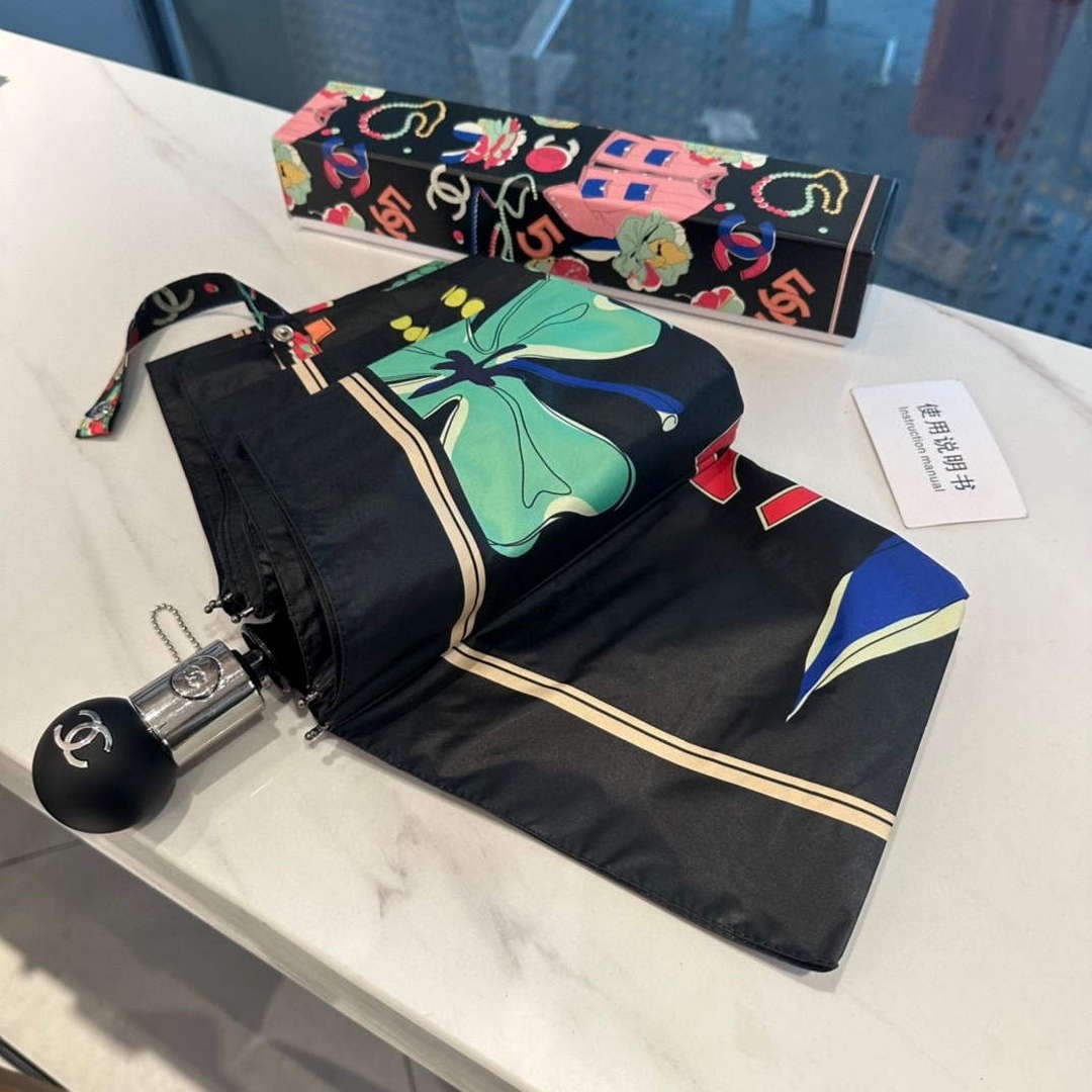 Chanel Three Fold Automatic Folding Sun Umbrella C855664