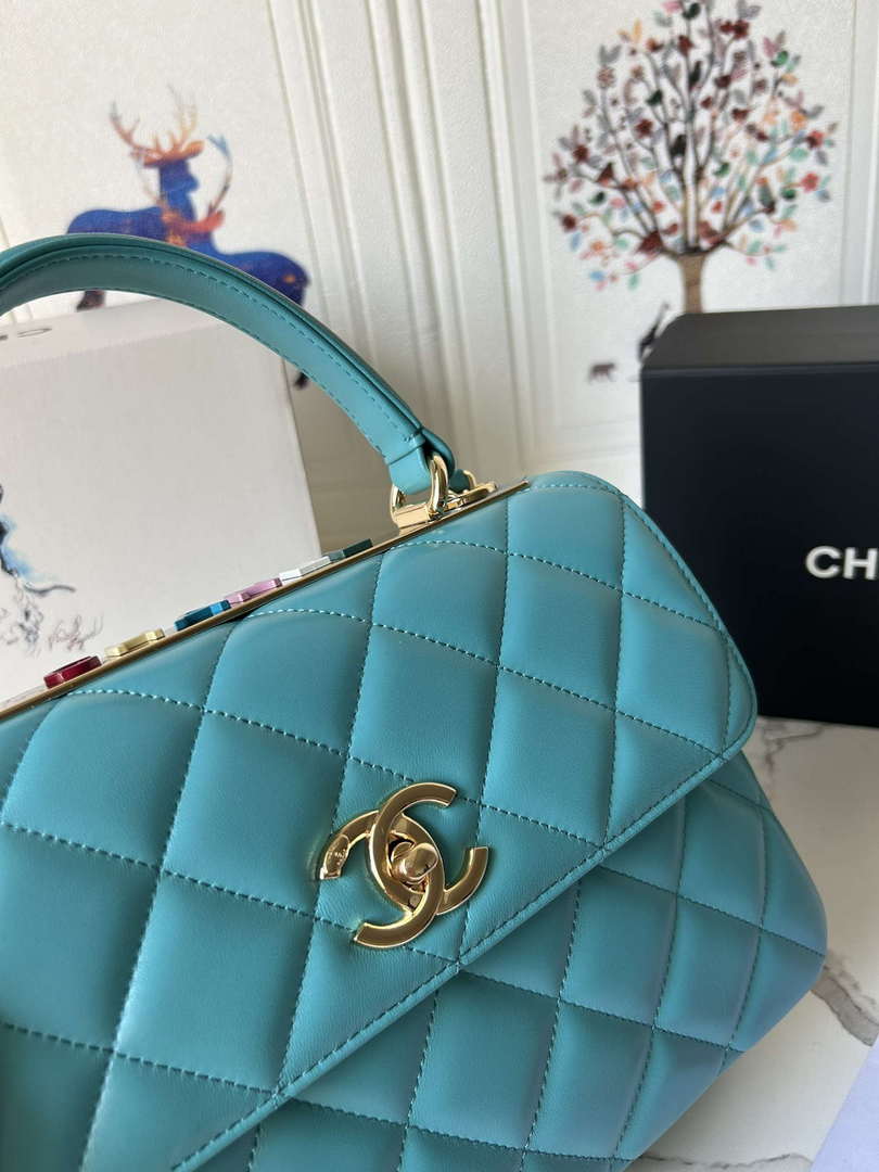 Chanel Trendy 24C Flap Bag With Top Handle Lambskin bag A92236 Blue Multicolor Logo - Default Title - View 5