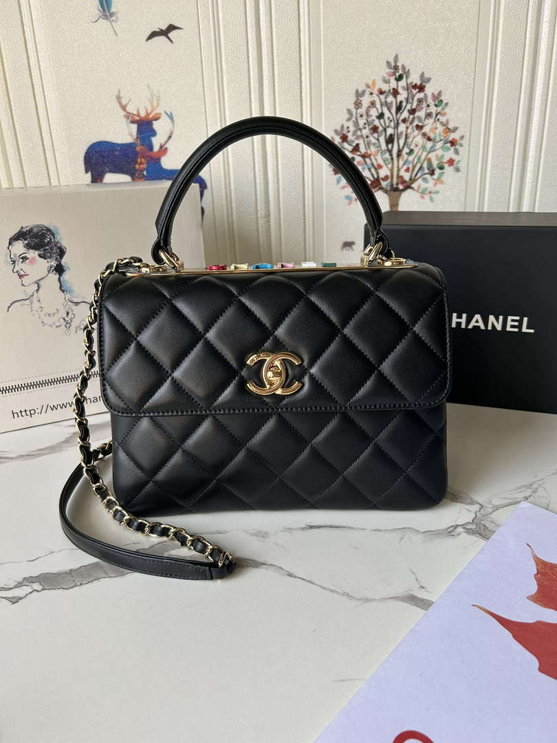 Chanel Trendy 24C Flap Bag With Top Handle Lambskin bag A92236 Black Multicolor Logo - Default Title - View 1