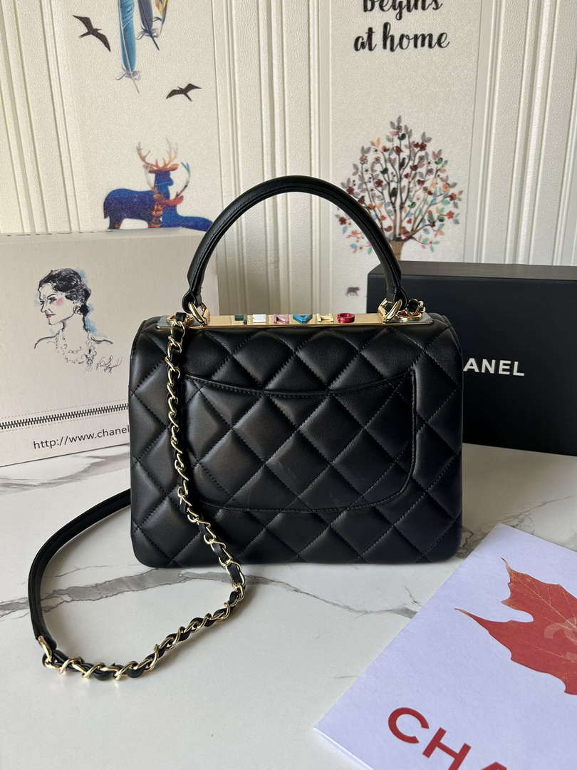 Chanel Trendy 24C Flap Bag With Top Handle Lambskin bag A92236 Black Multicolor Logo - Default Title - View 3