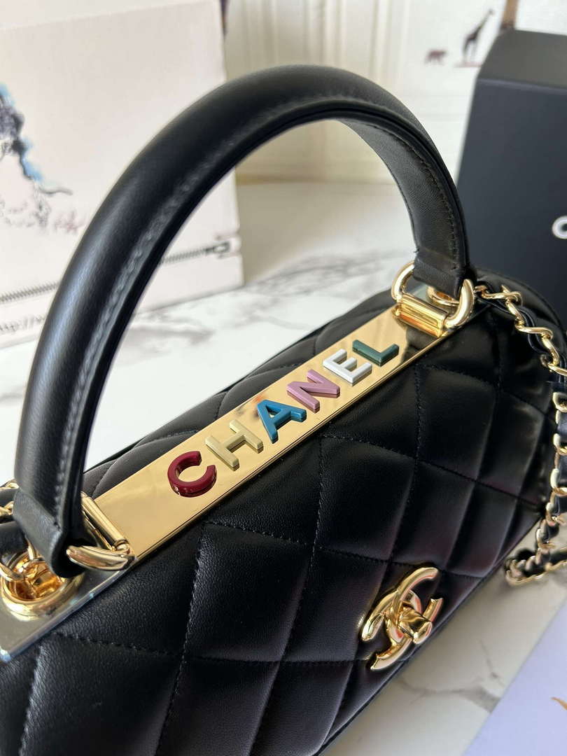 Chanel Trendy 24C Flap Bag With Top Handle Lambskin bag A92236 Black Multicolor Logo - Default Title - View 5