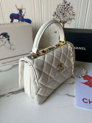 Chanel Trendy 24C Flap Bag With Top Handle Lambskin bag A92236 White Multicolor Logo - Default Title - View 3