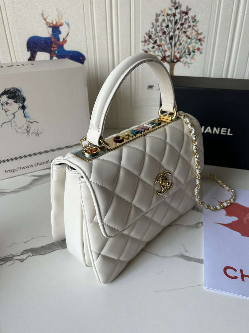 Chanel Trendy 24C Flap Bag With Top Handle Lambskin bag A92236 White Multicolor Logo