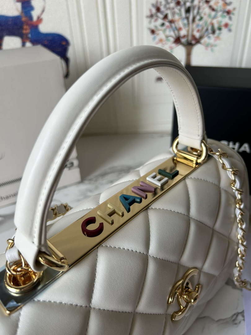 Chanel Trendy 24C Flap Bag With Top Handle Lambskin bag A92236 White Multicolor Logo