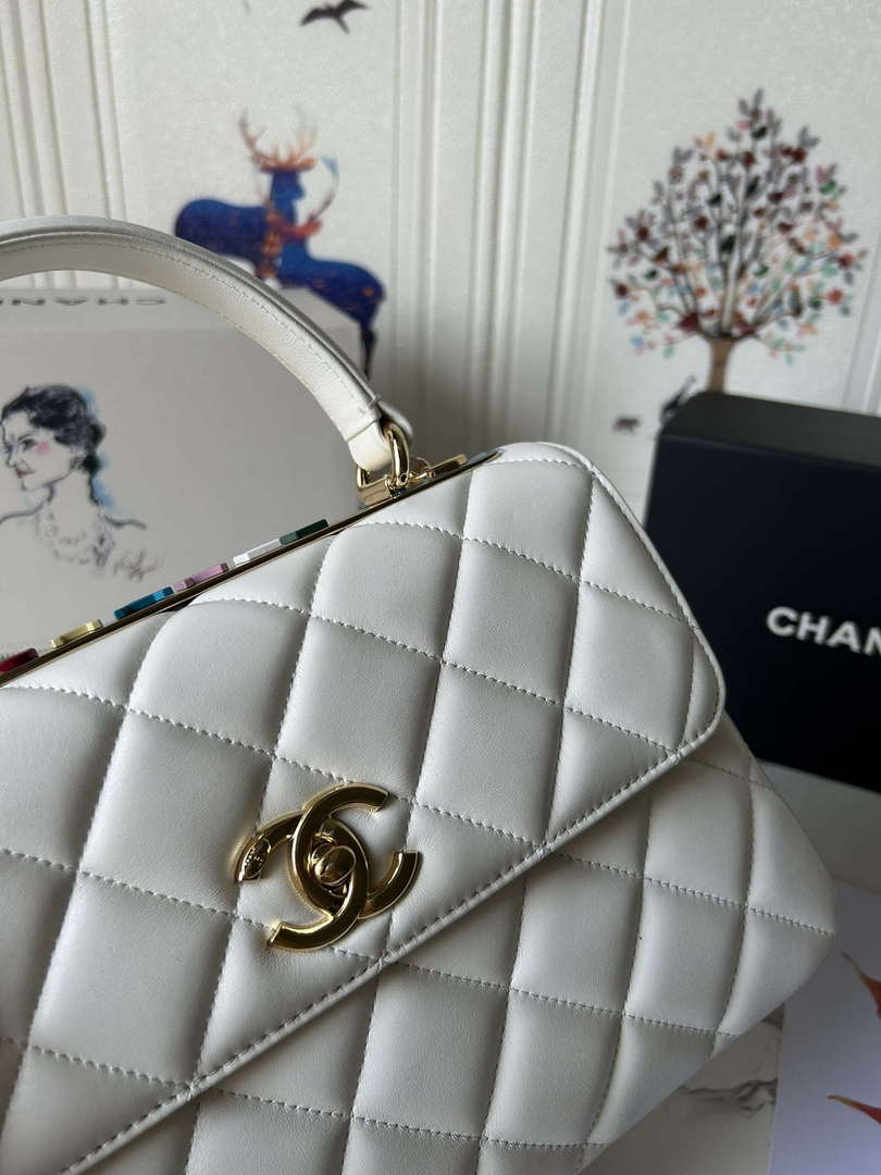 Chanel Trendy 24C Flap Bag With Top Handle Lambskin bag A92236 White Multicolor Logo - Default Title - View 5