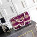 Chanel Large Flap Tweed Shearling Lambskin & Gold-Tone Metal AS5686  Fuschia Pink