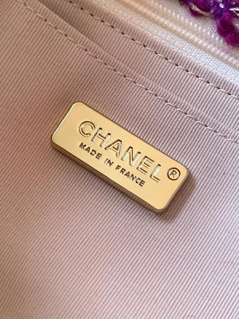 Chanel Large Flap Tweed Shearling Lambskin & Gold-Tone Metal AS5686  Fuschia Pink