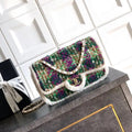 Chanel Large Flap Tweed Shearling Lambskin & Gold-Tone Metal AS5686 Green Purple