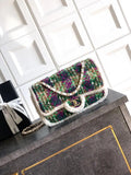 Chanel Large Flap Tweed Shearling Lambskin & Gold-Tone Metal AS5686 Green Purple