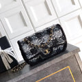 Chanel Large Flap Tweed Shearling Lambskin & Gold-Tone Metal AS5686  Black & Gray