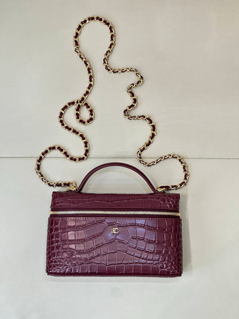 Chanel Vanity with chain AP5195 Crocodile Embossed Calfskin Dark Burgundy