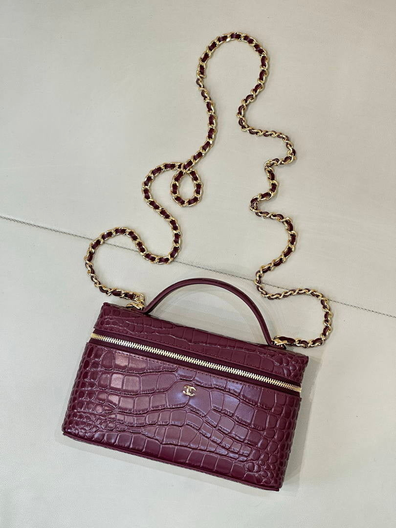 Chanel Vanity with chain AP5195 Crocodile Embossed Calfskin Dark Burgundy
