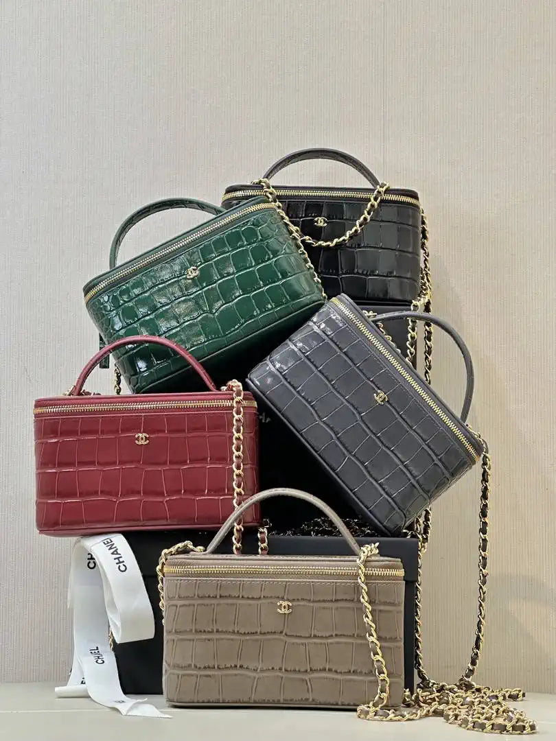 Chanel Vanity with chain  Crocodile Embossed Calfskin AP5387 Kahki