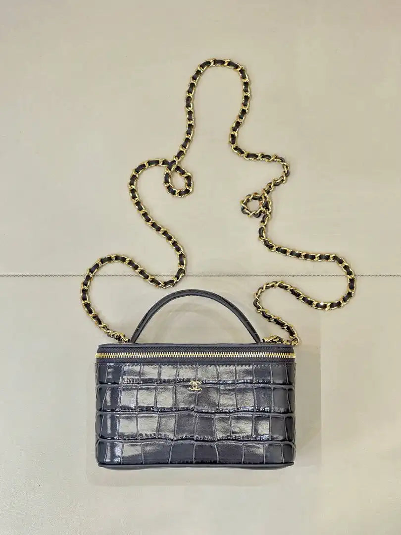Chanel Vanity with chain  Crocodile Embossed Calfskin AP5387 Gray