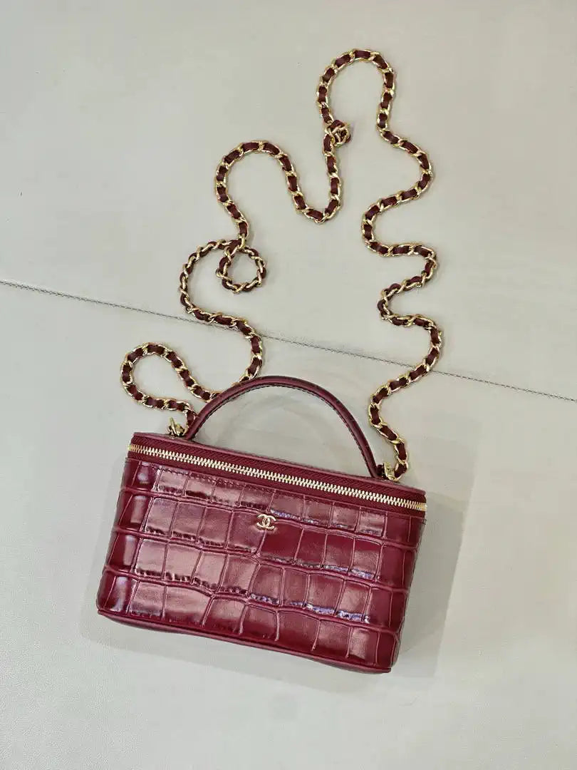 Chanel Vanity with chain  Crocodile Embossed Calfskin AP5387 Wine Red