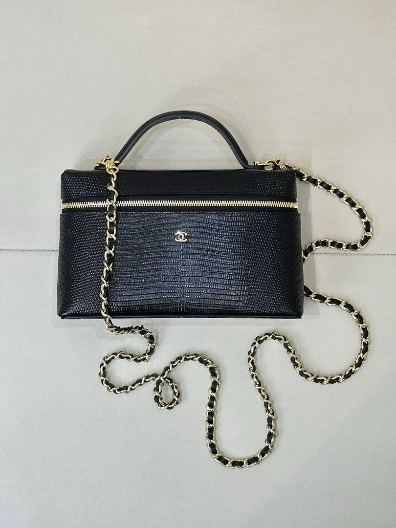 Chanel Vanity with Chain  Lizard-patterned black Calfskin AP5195 - Default Title - View 4