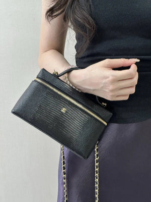 Chanel Vanity with Chain  Lizard-patterned black Calfskin AP5195 - Default Title - View 13