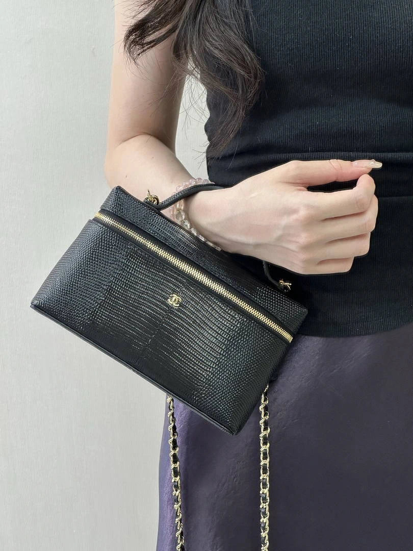 Chanel Vanity with Chain  Lizard-patterned black Calfskin AP5195 - Default Title - View 13