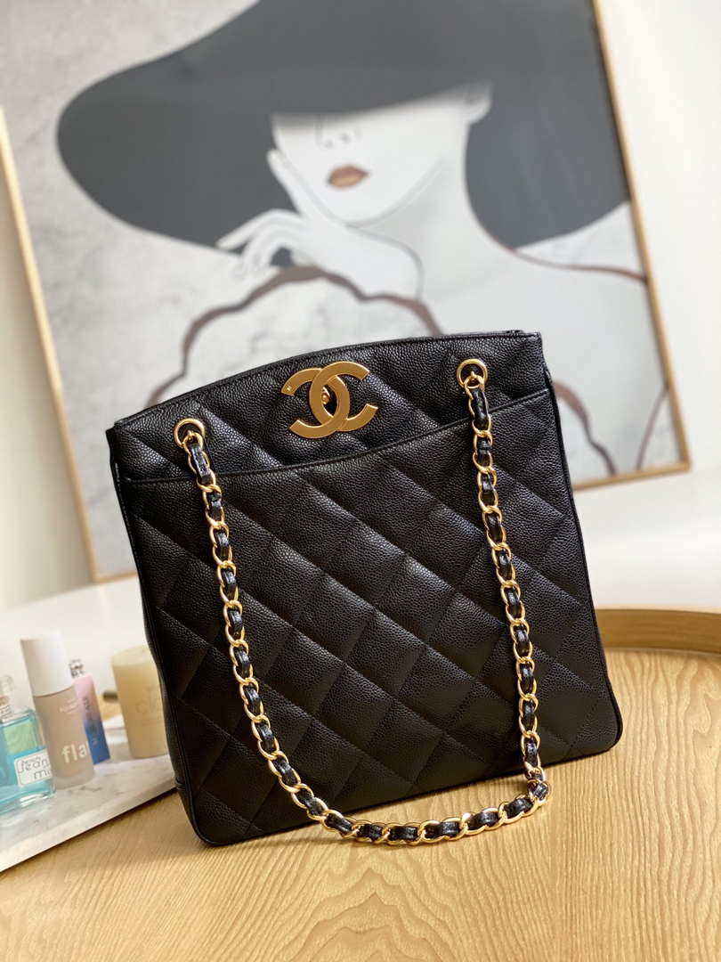Chanel Vintage A98 Large Shopping Bag Calfskin Black - Default Title - View 1