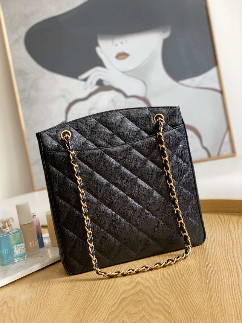 Chanel Vintage A98 Large Shopping Bag Calfskin Black