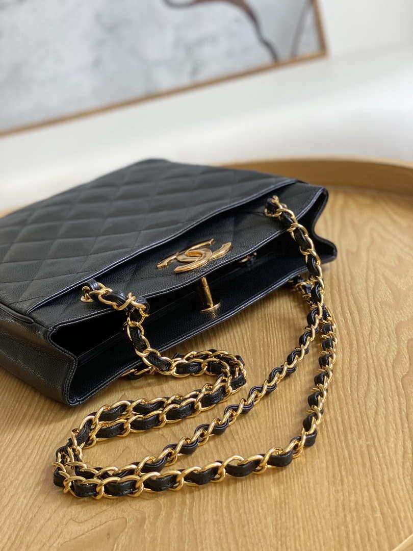 Chanel Vintage A98 Large Shopping Bag Calfskin Black
