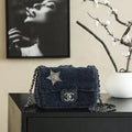 Chanel Vintage Large Mini Flap Dallas Exclusive Badge Shearling Navy Blue