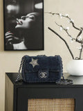 Chanel Vintage Large Mini Flap Dallas Exclusive Badge Shearling Navy Blue
